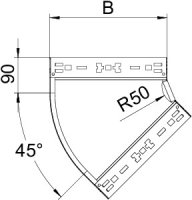 OBO RBM 45 620 A2 Oblouk 45° Magic 60 vodorovný s rychlospojkou 60x200 Nerez