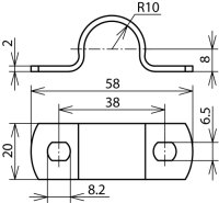 Dvoušroubá příložka pro vodič CUI D 20mm, s oválnými otvory 6,5x8,0mm, nerez