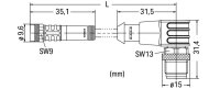 Kabel pro senzor/akční člen, Zásuvka M8,  přímá, Zástrčka M12A,  úhlová 3pól.