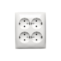 Čtyřzásuvka s uzemněním, Schuko, IP20 se závěrkami proudových cest bílá