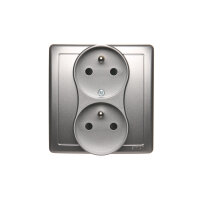 Zásuvka dvojnásobná s uzemněním, s clonkami, 16A, 250V, stříbrná matná