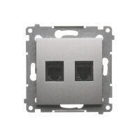 Telefonní zásuvka RJ12 dvojnonásobná, stříbrná matná metalizované DT2.01/43