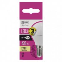 LED žárovka Classic Mini Globe/E14/5 W (40 W)/470 lm/teplá bílá EMOS ZQ1220