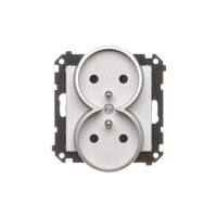 Zásuvka 2P+T 2 násobná, se clonkami hliníková matná   TGZ2MCZ.01/143