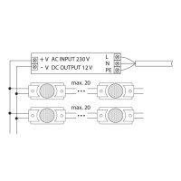 LED modul 1x SMD3030, 1,32W, 12V, 110mA, 6350K, 10° x 65°, IP65
