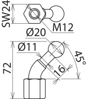 Kulový bod D 2+C60 D720 mm s ohybem 45° s vnitřním závitem M12 DEHN 706200