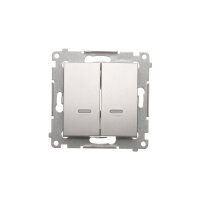 Přepínač dvojitý křížový, s orientačním LED, 7 So, 10AX, 250V, stříbrná matná