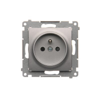 Zásuvka jednonásobná s uzemněním, s clonkami 16A, 250V, stříbrná matná