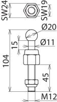 Kulový bod D 20 mm rovný se závitem a matkou M12x45 mm DEHN 754238