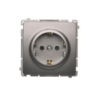 Zásuvka jednonásobná typu Schuko s clonkami, 16 A, 250 V~, šroubové svorky,Inox