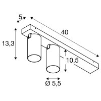 KAMI stropní přisazené svítidlo, double, long, 2x max. 10 W, GU10, bílá/černá