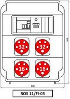 Zásuvková rozvodnice 2x3253+2x1653, jištěná, s chráničem, IP54 ROS 11/FI-05