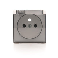 Kryt jednoduché zásuvky s uzemněním, s clonkami - IP44 - průhledné víčko, bílá