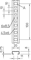 OBO CL2008BP2000FS Profilová lišta děrovaná šířka výřezu 11mm 2000x20x8 Ocel