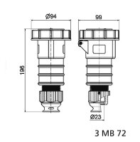 Spojka 32A 4p 400V IP67 3h Quick-Connect BALS 310426