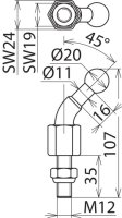 Kulový bod D 20 mm s ohybem 45° se závitem a matkou M12x35 mm DEHN 706235