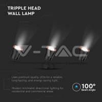 3 x 6W LED Wall Lamp Natural White Black, VT-818 V-TAC SKU218261