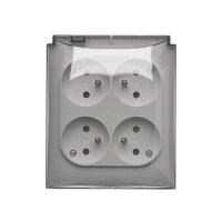 Čtyřnásobná zásuvka s uzemněním - s žaluziemi, IP44 - průhledná klapka bílá