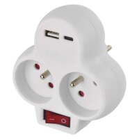 Rozbočovací zásuvka 2×, vyp., 1×USB-A+1×USB-C, bílá EMOS P0073