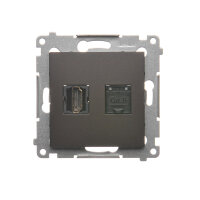 Zásuvka HDMI + počítačová zásuvka RJ45 kat.6, hnědá matná metalizované