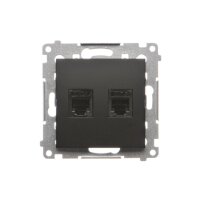 Telefonní zásuvka RJ12 dvojnonásobná, černá matná KONTAKT SIMON DT2.01/49
