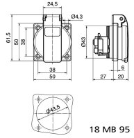Zásuvka vestavná 16A 3p 230V IP54 SCHUKO modrá BALS 71094