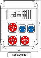 Zásuvková rozvodnice 2x3253+1x1653+2x230V, jištěná, s chráničem, IP54