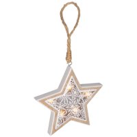 LED vánoční hvězda, dřevěný dekor, 6LED, teplá bílá, 2x AAA SOLIGHT 1V45-S