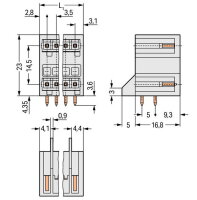 Dvoupatrový konektor s pájecími piny THT, 1,0x1,0mm, úhlové, světle šedá 14pól.