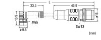 Kabel pro senzor/akční člen, Zásuvka M8,  úhlová, Zástrčka M12A,  přímá 3pól.
