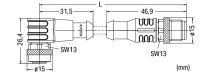 Kabel pro senzor/akční člen, Zásuvka M12A,  úhlová, Zástrčka M12A,  přímá 3pól.
