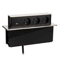 3z + USB A+C výsuvný blok zásuvek, 2m, nerez ocel SOLIGHT PP126USBC