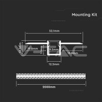 Aluminum Profile Set Milky Gypsum Narrow 2000mm, VT-8102 V-TAC SKU3360