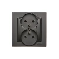 Dvojitá kolíková zásuvka s uzemněním černá matná :3021 16A KONTAKT SIMON CGZ2/49
