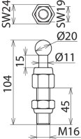 Kulový bod D 20 mm rovný se závitem a matkou M16x45 mm DEHN 754645