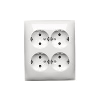 Čtyřzásuvka s uzemněním, Schuko, IP20 se závěrkami proudových cest bílá
