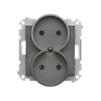 Zásuvka 2 násobná, bez uzemnění, se clonkami grafitová matná   TG2MCZ.01/116