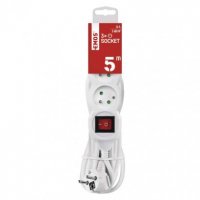 Prodlužovací kabel 5 m 3 zásuvky s vypínačem bílý PVC 1,5mm2 EMOS P1315R