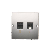 Telefonní zásuvka RJ11 + počítačová zásuvka RJ45 kat. 5e, stříbrná matná