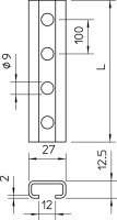 OBO CL2712P2000FT Profilová lišta děrovaná šířka výřezu 12mm 2000x27x12,5 Ocel