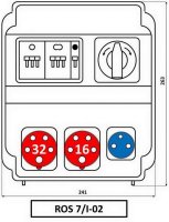 Zásuvková rozvodnice 1x3253+1x1653+1x230V, jištěná, se spínačem (reverz.), IP54