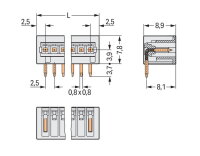 Konektor s pájecími piny THT pájecí kontakt 0,8x0,8 mm úhlové světle šedá 9pól.