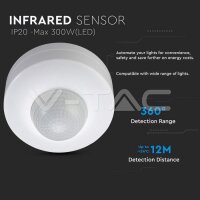 Infrared Motion Sensor White 360°, VT-8049 V-TAC SKU1355