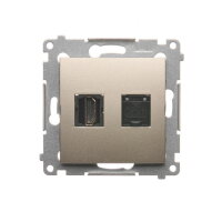 Zásuvka HDMI + počítačová zásuvka RJ45 kat.6, zlatá matná, metalizované