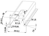 Lišta TH 35x15 - 1000 mm, perforovaná, pozink modrý, 5,2x25mm, cena za kus