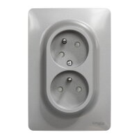 Dvojzásuvka NOVÁ UNICA pootočená 16A 230V, Aluminium SCHNEIDER NU206530