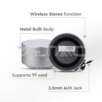Metal Bluetooth Speaker With Mic & TF Card Slot 400mah Battery Silver , VT-6133