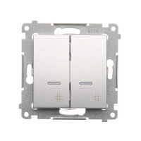 Přepínač dvojitý křížový, s orientačním LED, 7 So, 10AX, 250V, stříbrná matná