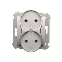 dvojitá kolíková zásuvka bez uzemnění se clonami elektrických kolejí stříbrná