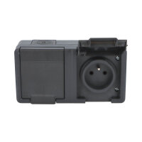 ATLAS 2K IP55 Zásuvka 2x 2P+PE, 2-nás vodorovná s ochr. kolíkem, antracit